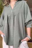Made in Italy Santos Collared Peasant Smock Blouse Khaki